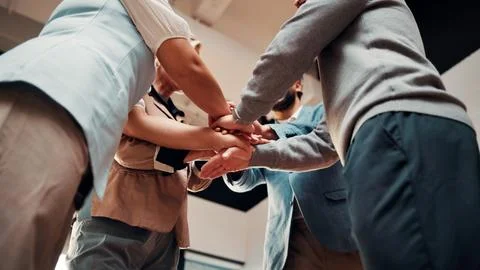 Stack, hands and business group for goals, support or solidarity at startup Stock Photos