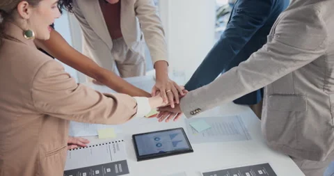 Stack of hands, collaboration and business people in office for team building Stock Footage 275596458