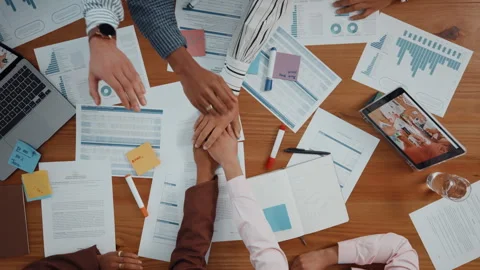 Stack of hands, documents and business people in office for teamwork Stock Footage 312315961