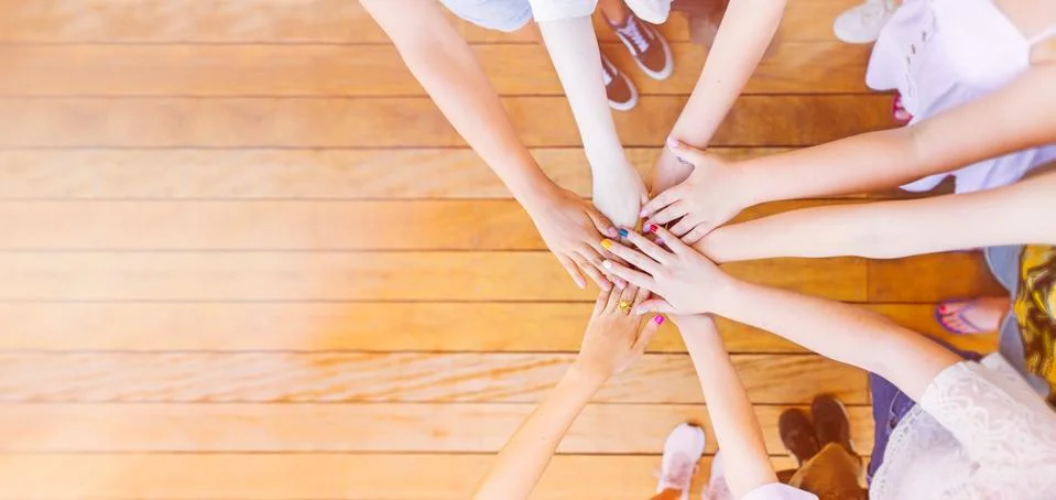 Stack of hands. Unity, teamwork and friendship concept Stock Photos