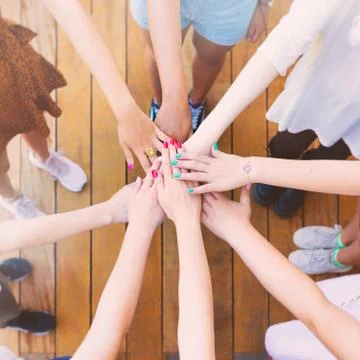 Stack of hands. Unity, teamwork and friendship concept 写真素材