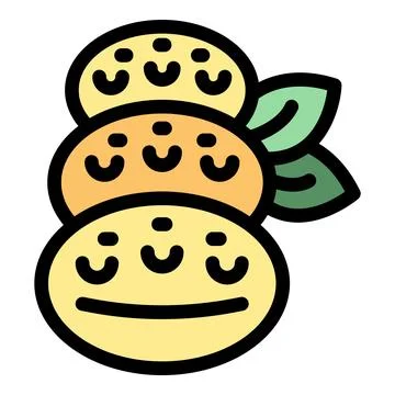 Stack of happy smiling round fruits with green leaves Stock Illustration