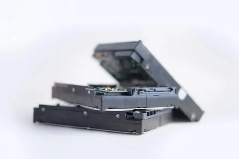 Stack of Hard Disk Drives. Pile of assembled hard drives. Isolated on white Stock Photos