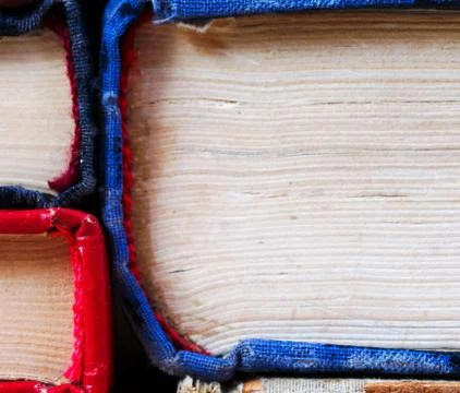 Stack of hardback books, close-up. Back to school. Copy space Stock Photos