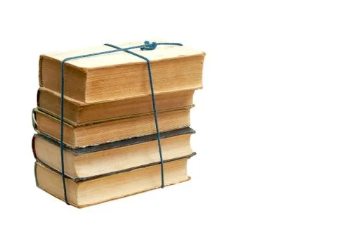 Stack of hardback books isolated on white background. Back to school. Copy .. Stock Photos