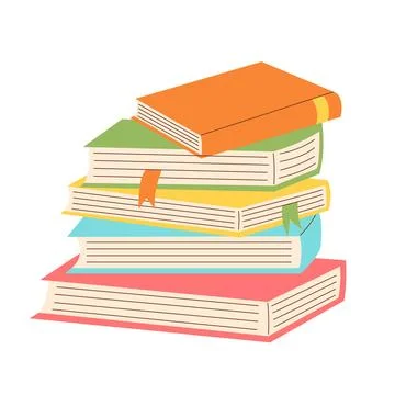 Stack of hardcover books with bookmarks. Colorful thick books pile. Stock Illustration