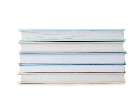 Stack of hardcover books on white background 스톡 사진