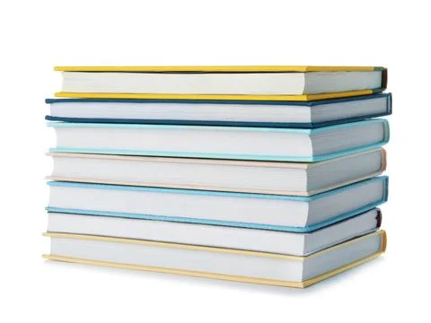 Stack of hardcover books on white background 스톡 사진