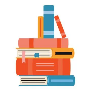 Stack of hardcover paper Books with bookmarks. Concept of reading, learning a Stock Illustration