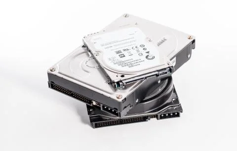 Stack of harddrives on white background Stock Photos