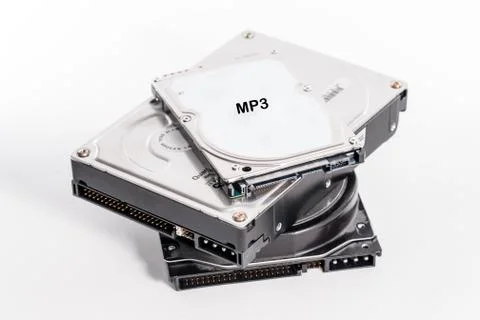 Stack of harddrives on white background Stock Photos