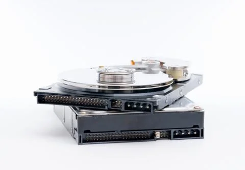 Stack of harddrives on white background Stock Photos