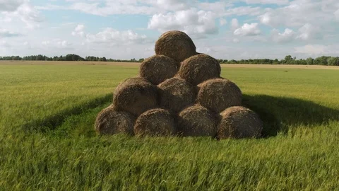 A stack of hay aerial footage 스톡 동영상 112875135