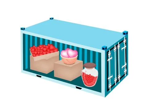 Stack of Hearts in A Cargo Container Stock Illustration