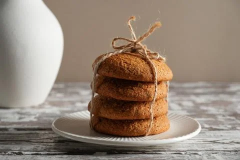 Stack of Homemade Cookies Tied with Rustic Twine Stock Photos