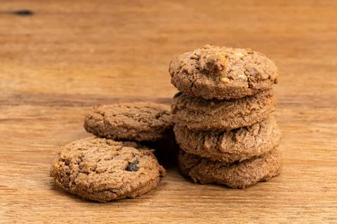 Stack of homemade delicious chocolate chip butter cookies. Stack of homema... Stockfoto's