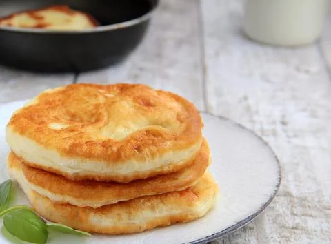 Stack of homemade fried flatbreads on the table Stock Photos