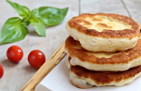 Stack of homemade fried flatbreads on the table Stock Photos