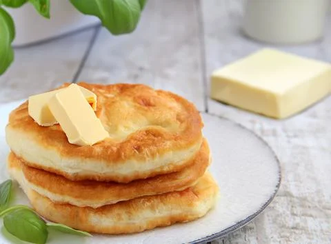Stack of homemade fried flatbreads on the table Stock Photos