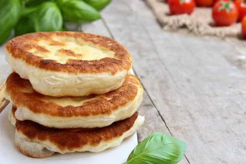 Stack of homemade fried flatbreads on the table Stock Photos