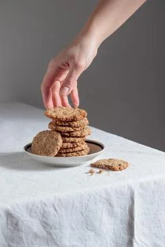Stack of homemade oat cookies 스톡 사진