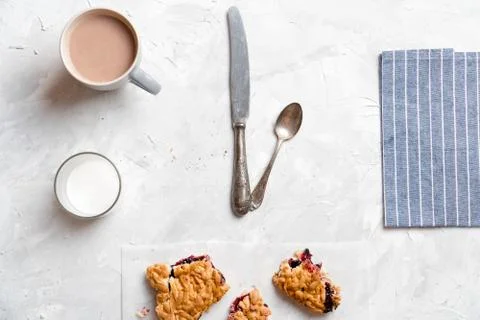 Stack of homemade pieces of cake with fresh jam. Stock Photos
