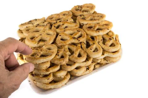 Stack of homemade salty pastry on a white Stock Photos
