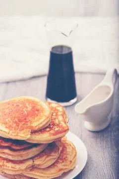 Stack of homemade thin pancakes or crepes Stock Photos