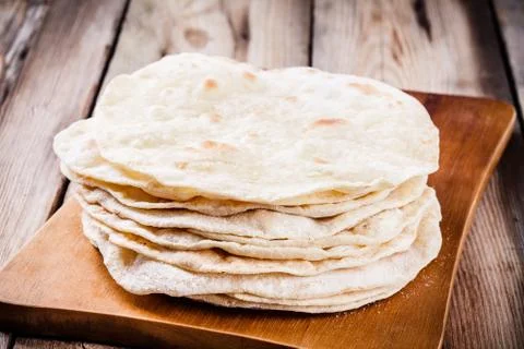 Stack of homemade wheat tortillas Stock Photos