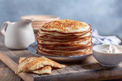 Stack of homemade yeast pancakes. Stock Photos