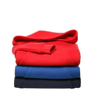 Stack of hooded sweaters isolated on white Stock Photos