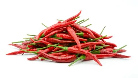 Stack of hot chili pepper or small chili padi, isolated on white background Stock Photos