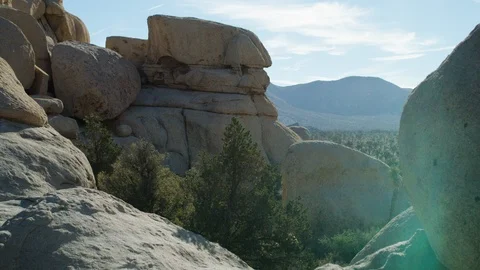 Stack of huge boulders at Joshua Tree National Park on a sunny day Stock Footage 107027660
