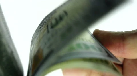 Stack of hundred dollar bills are scrolled macro slow motion Stock-Footage 61534086