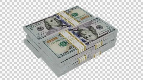 Stack of hundred dollar bills lying on top of each other on isolated backgrou Stock Illustration