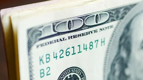 Stack of hundred dollars bills Stock Footage 86657907
