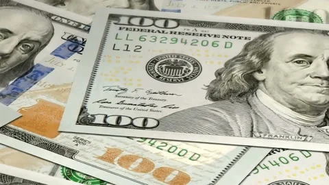Stack of hundred dollars bills Stock Footage 205046558