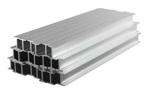 Stack of I-beams or H-shaped, rolled steel joist, double T. 3D rendering Stock Illustration