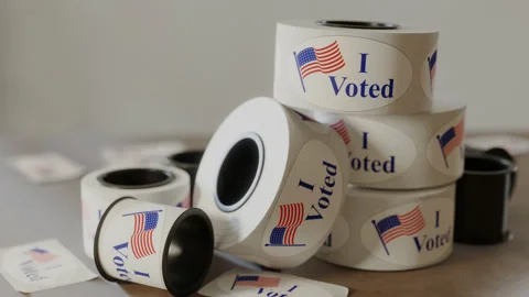 Stack of "I Voted" Decals, Zoom Out Stock Footage 212795756