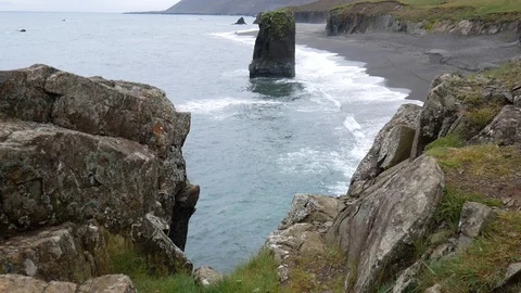 Stack on the Icelandic coast. Iceland Stock Footage 114118481