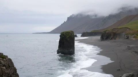 Stack on the Icelandic coast. Iceland Stock Footage 114118904