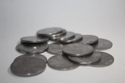 Stack of Indian coins, white background Stock Photos