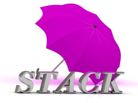 STACK- inscription of silver letters and umbrella on white background.. Stock Illustration