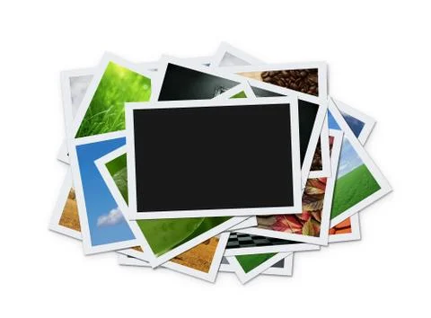 Stack of instant blank photographs isolated on white background Stock Photos