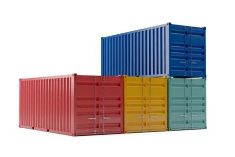 Stack of intermodal cargo shipping containers over white background Stock Illustration