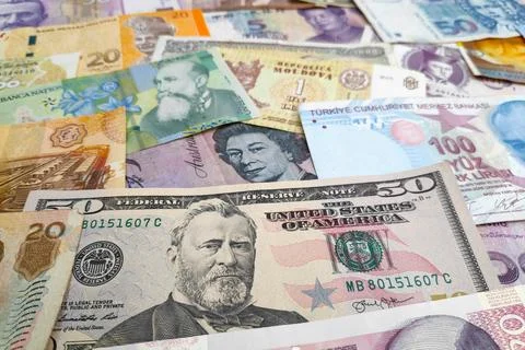 Stack of international banknotes Stock Photos