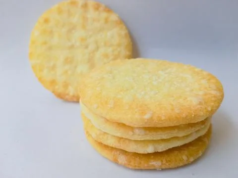 Stack of Japanese rice crackers, Sembei isolated on white Background Stock Photos