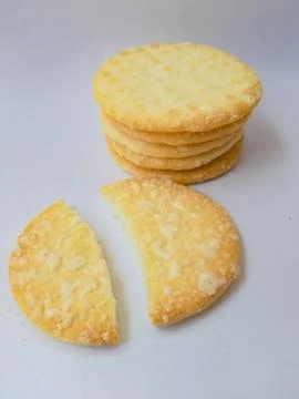 Stack of Japanese rice crackers, Sembei isolated on white Background Stock Photos