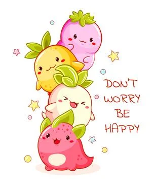 Stack of kawaii characters. Little cute monsters in various poses. Funny ha.. Stock Illustration