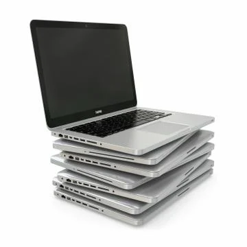 Stack of laptop on white isolated background. 3d Stock Illustration